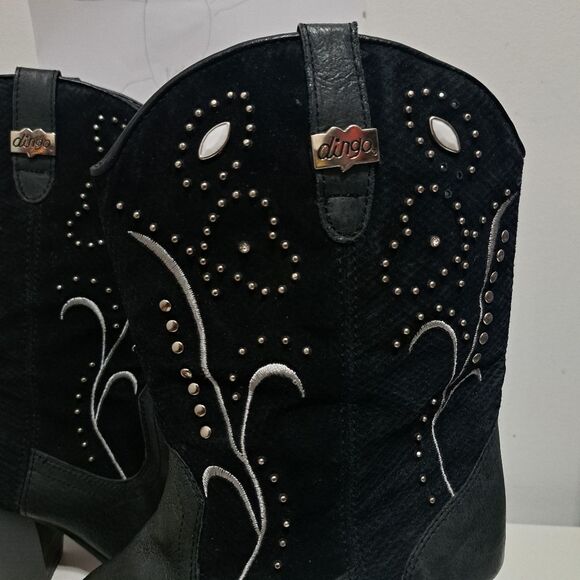 Dingo Ava Embroidered Studs Western Moto Boho Goth Leather Boots Size 9 Black - Picture 9 of 15